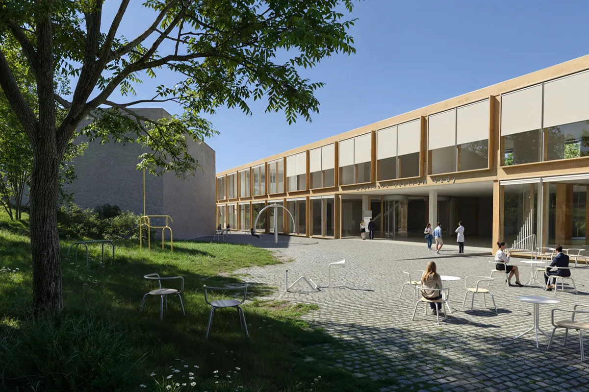 Rendering of the CVTI science center concept and courtyard.