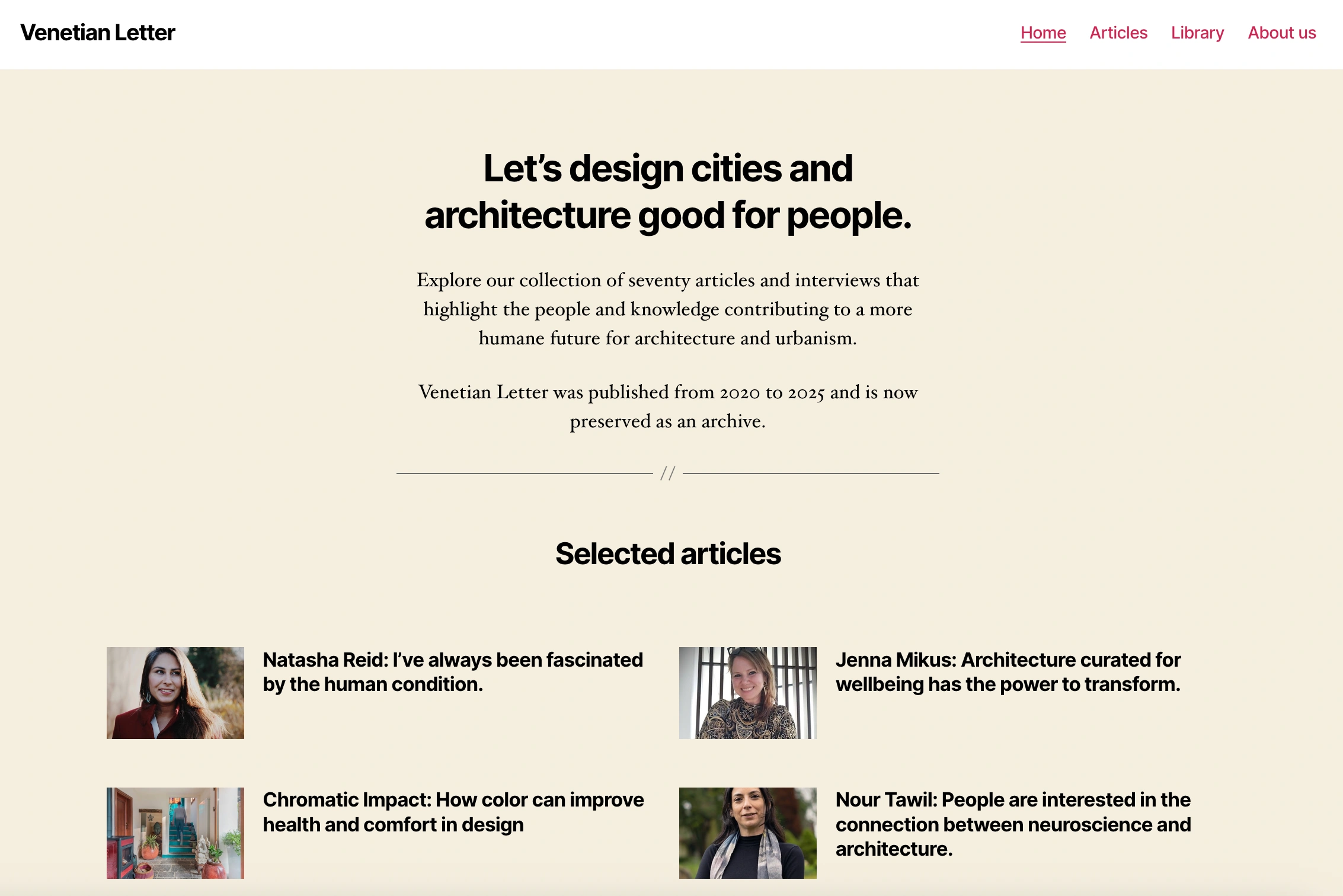 Screenshot of The Venetian Letter archive homepage.